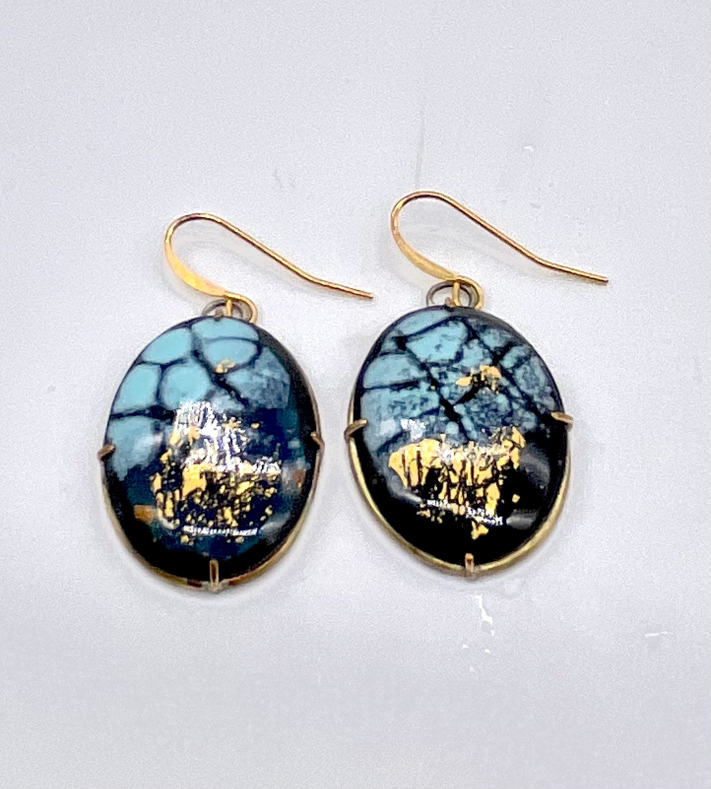 Turquoise and black enamel earrings