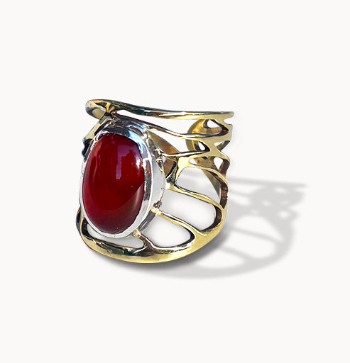 carnelian and brass wing ring