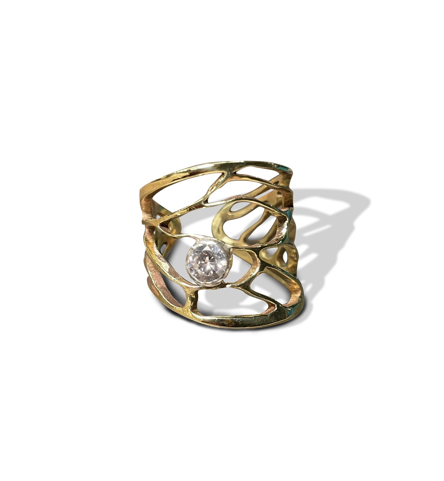 Cicada wing ring with cubic zirconia
