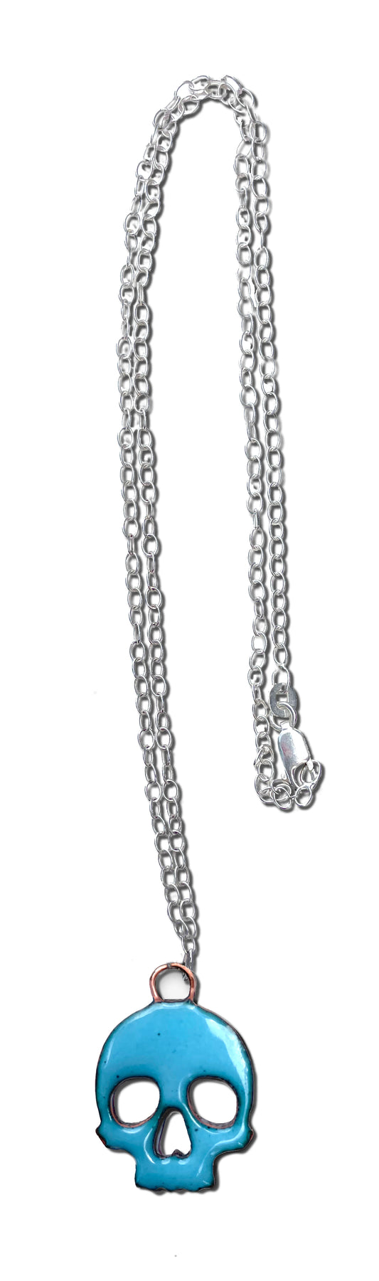 skull pendant, enamel, aqua/black