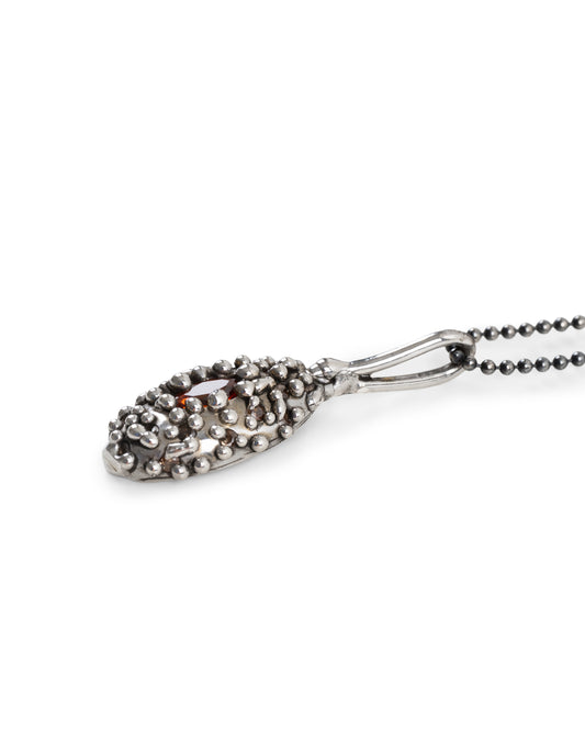 Silver Bubble Oval Pendant with orange stones