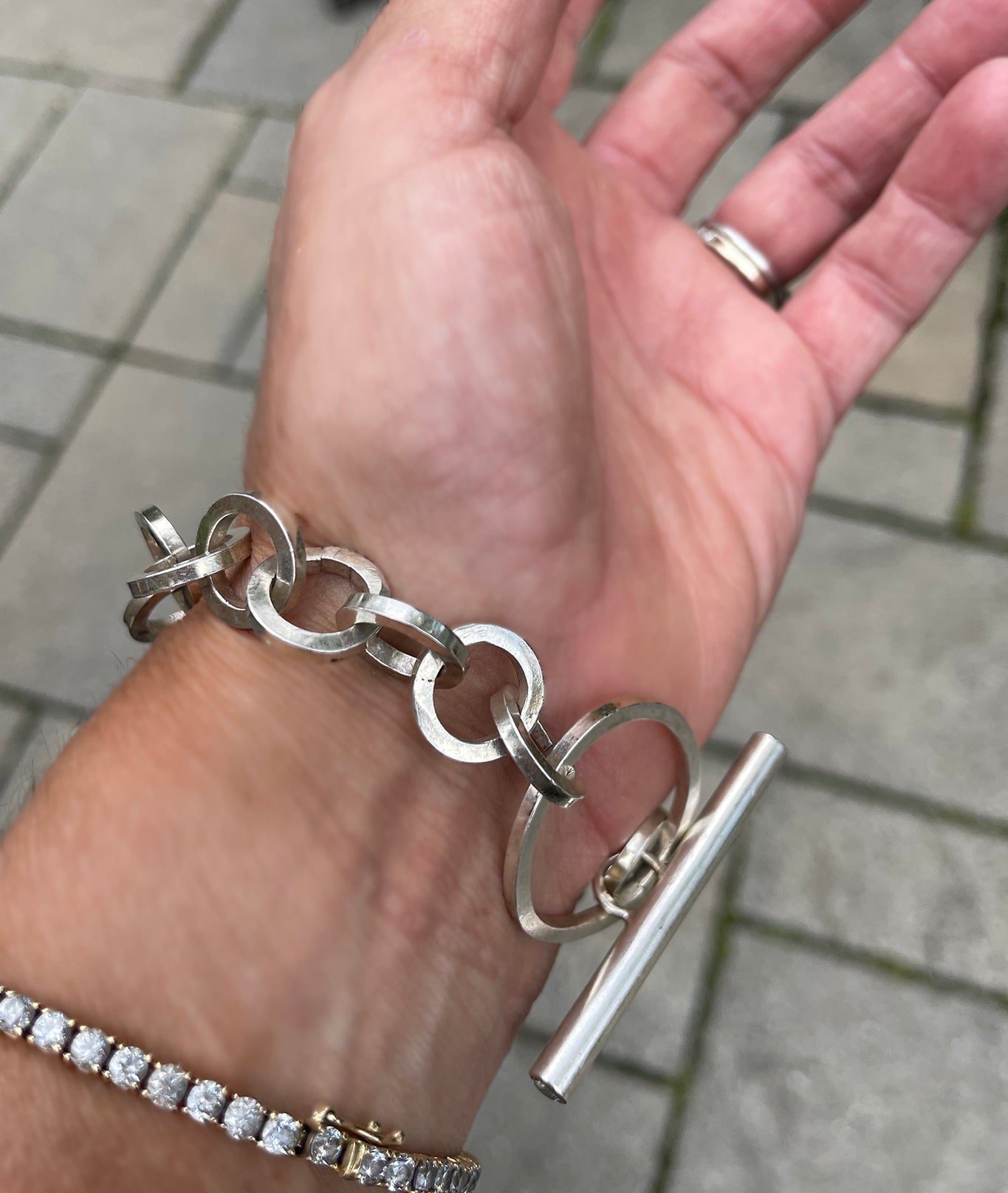 chunky square sterling silver chain bracelet with toggle clasp