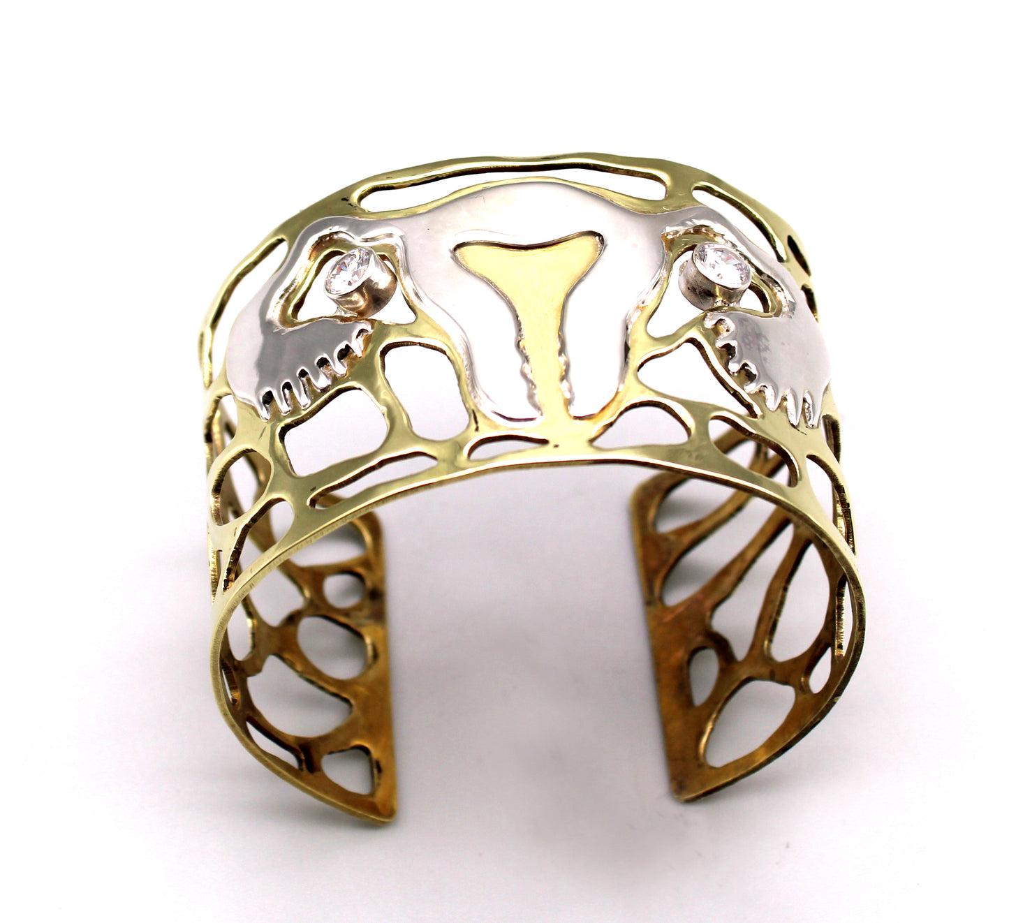 Cuff Bracelet, Sterling silver Uterus with Cubic Zirconias on Brass