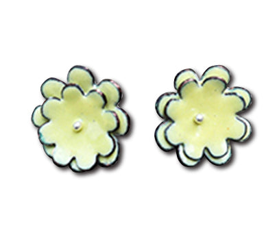 Yellow enamel double flower post earrings