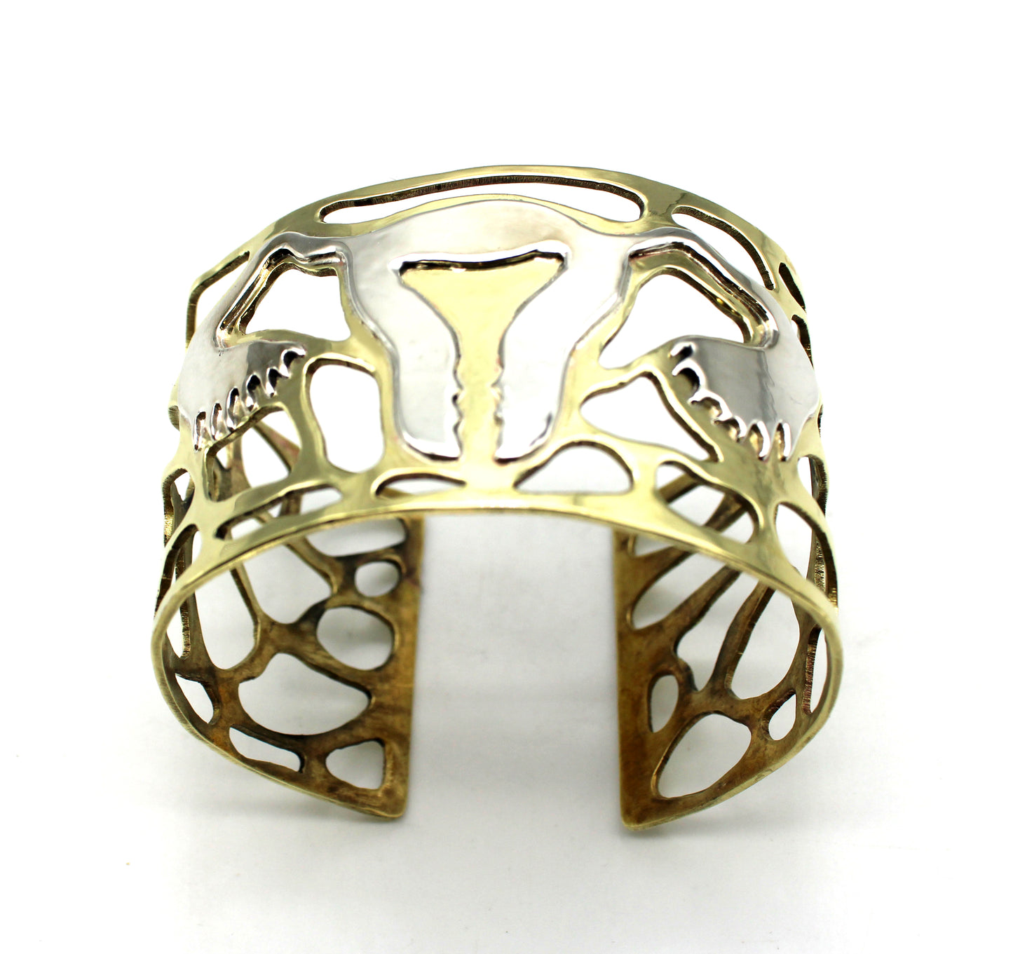 Cuff Bracelet, Silver Uterus, Brass