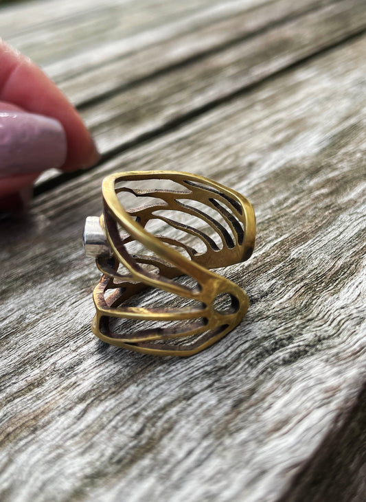 Cicada wing ring with cubic zirconia