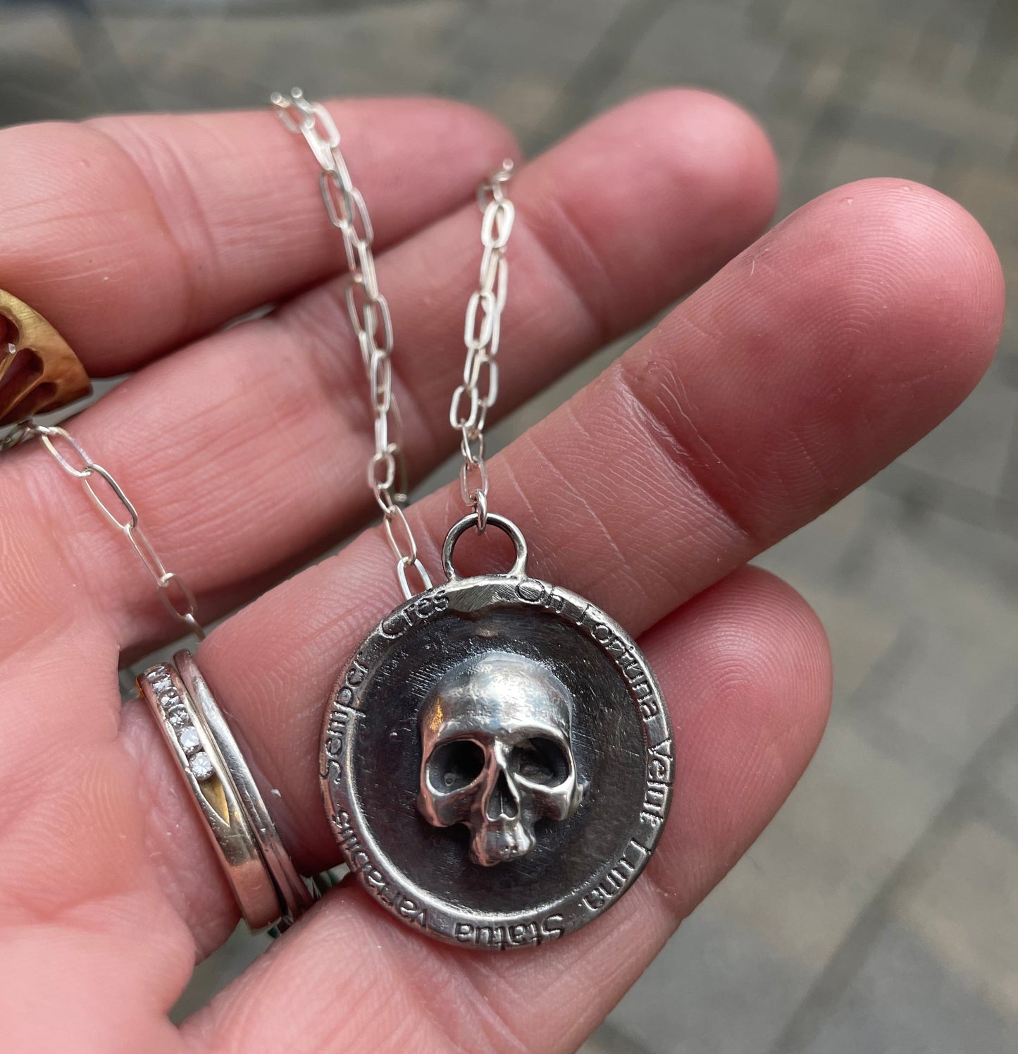momento mori skull coin pendant