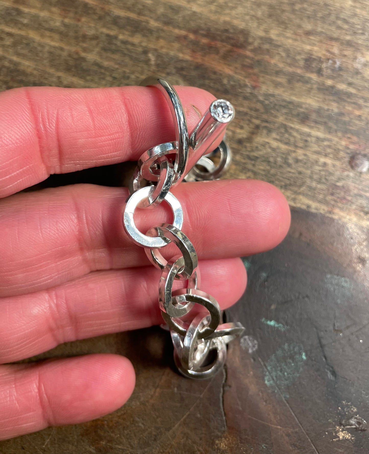 chunky square sterling silver chain bracelet with toggle clasp