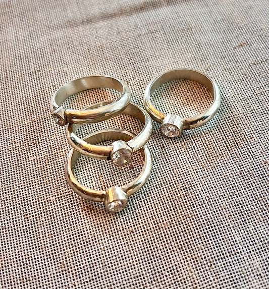 Stackable sterling silver rings with cubic zirconia