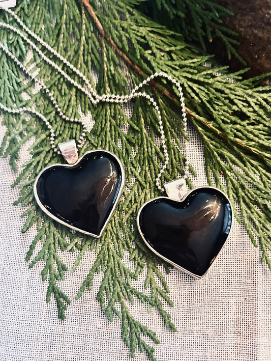 Black enamel heart pendant