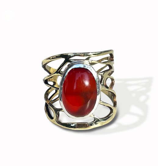 carnelian and brass wing ring