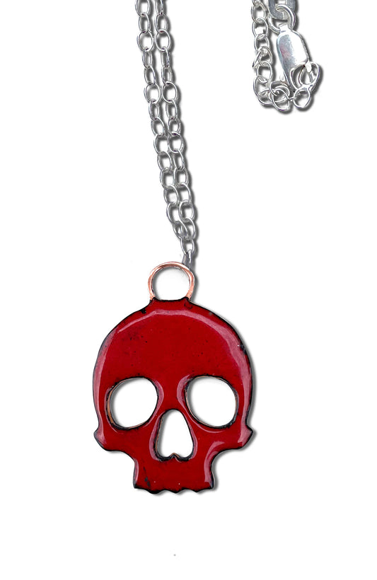 skull pendant, enamel, red/black