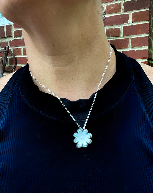 white enamel double flower pendant