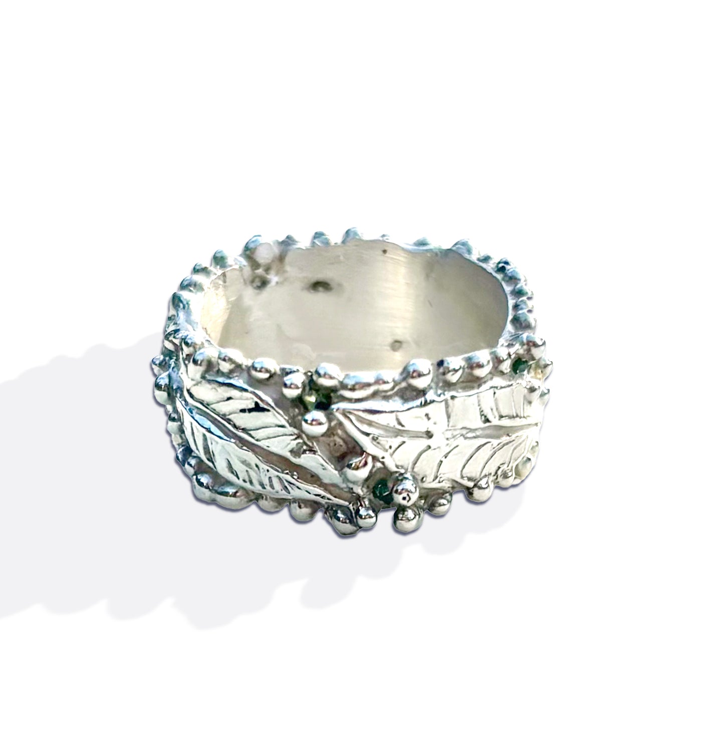 thick silver leaf band