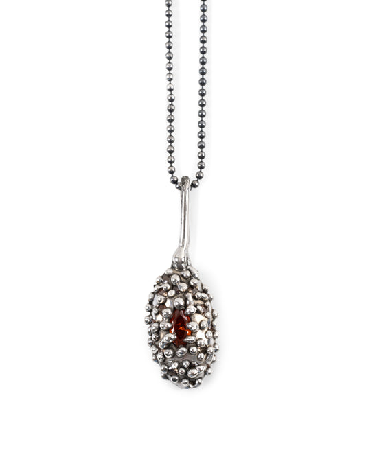 Silver Bubble Oval Pendant with orange stones