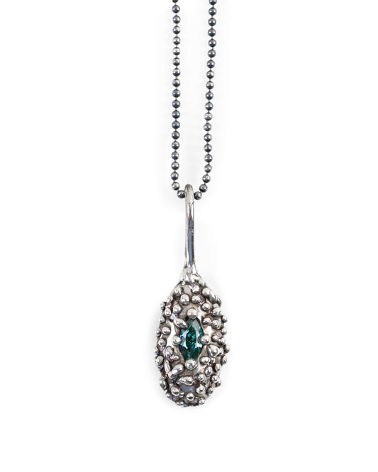 Silver Bubble Oval Pendant with Aqua