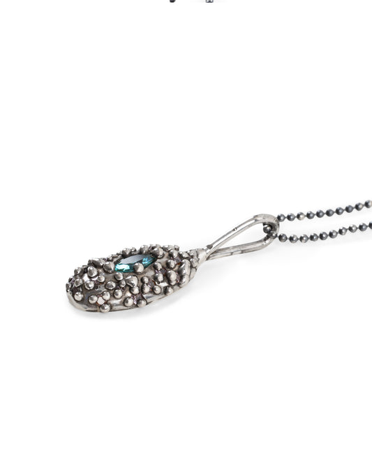 Silver Bubble Oval Pendant with Aqua