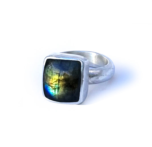Square laboradorite ring