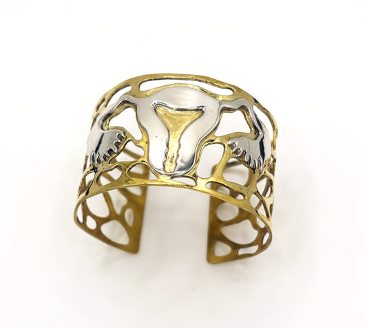 Cuff Bracelet, Silver Uterus, Brass